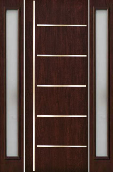 WDMA 66x96 Door (5ft6in by 8ft) Exterior Cherry 96in Contemporary Stainless Steel Bars Single Fiberglass Entry Door Sidelights FC876SS 1