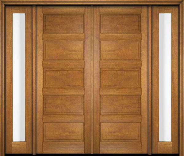 WDMA 68x78 Door (5ft8in by 6ft6in) Exterior Swing Mahogany 5 Raised Panel Solid Double Entry Door Sidelights 1
