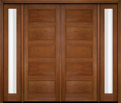 WDMA 68x78 Door (5ft8in by 6ft6in) Exterior Swing Mahogany 5 Raised Panel Solid Double Entry Door Sidelights 4