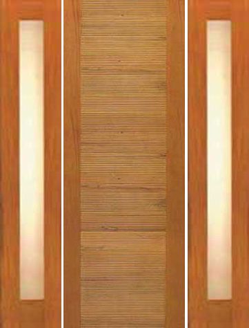 WDMA 68x80 Door (5ft8in by 6ft8in) Exterior Tropical Hardwood Single Door Two Sidelights Contemporary Horizontal Groove Panel 1