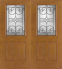 WDMA 68x80 Door (5ft8in by 6ft8in) Exterior Oak Fiberglass Impact Door 1/2 Lite Salinas 6ft8in Double 1