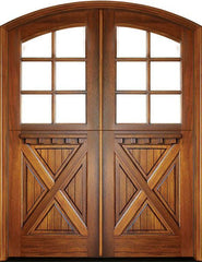 WDMA 72x108 Door (6ft by 9ft) Exterior Mahogany Craftsman Crossbuck 6 Lite Double Door/Arch Top 1