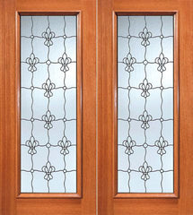 WDMA 72x84 Door (6ft by 7ft) Exterior Mahogany Fleur De Lis Pattern Beveled Glass Double Door Full lite 1