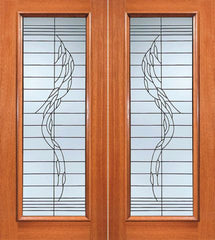 WDMA 72x84 Door (6ft by 7ft) Exterior Mahogany Weeping Willow Branches Beveled Glass Double Door Full lite 1