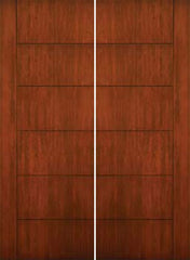 WDMA 72x96 Door (6ft by 8ft) Exterior Cherry 96in Contemporary Lines Single Vertical Grooves Double Fiberglass Entry Door 1