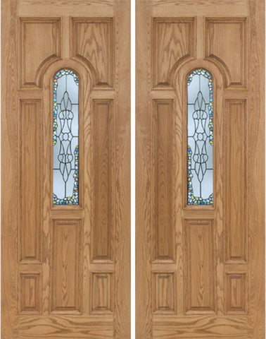 WDMA 72x96 Door (6ft by 8ft) Exterior Oak Carrick Double Door w/ Tiffany Glass - 8ft Tall 1