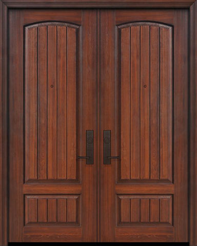 WDMA 72x96 Door (6ft by 8ft) Exterior Cherry Pro 96in Double 2 Panel Arch V-Groove Door 1