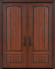 WDMA 72x96 Door (6ft by 8ft) Exterior Cherry Pro 96in Double 2 Panel Arch V-Groove Door 1