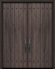 WDMA 72x96 Door (6ft by 8ft) Exterior Swing Knotty Alder 36in x 96in Double Square Top Plank Estancia Alder Door with Clavos 1