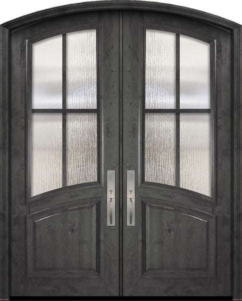 WDMA 72x96 Door (6ft by 8ft) Exterior Knotty Alder 36in x 96in Double Arch Top / Rail 4 Lite SDL Estancia Alder Door 1