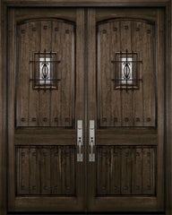 WDMA 72x96 Door (6ft by 8ft) Exterior Mahogany 36in x 96in Double Arch 2 Panel V-Grooved DoorCraft Door with Speakeasy / Clavos 1