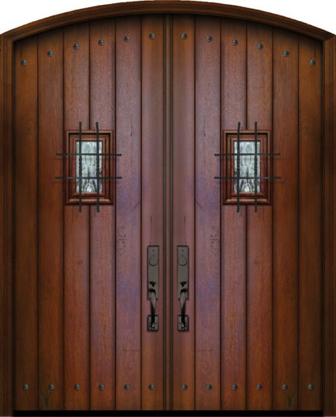 WDMA 72x96 Door (6ft by 8ft) Exterior Mahogany 96in Double Plank Arch Top Door with Speakeasy / Clavos 1