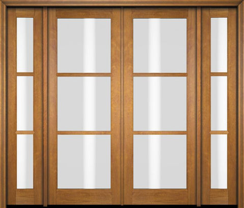 WDMA 76x80 Door (6ft4in by 6ft8in) Exterior Swing Mahogany 3 Lite TDL Double Entry Door Sidelights 1