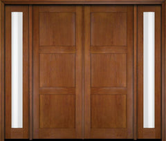 WDMA 76x80 Door (6ft4in by 6ft8in) Exterior Swing Mahogany Modern 3 Flat Panel Shaker Double Entry Door Sidelights 4