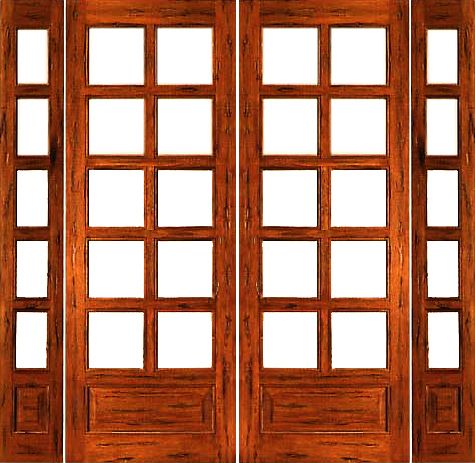 WDMA 76x96 Door (6ft4in by 8ft) French Tropical Hardwood Rustic-10-lite-P/B Solid IG Glass Double Door Sidelights 1