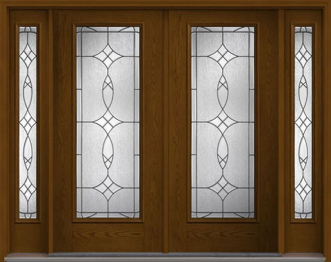 WDMA 80x80 Door (6ft8in by 6ft8in) Exterior Oak Blackstone Full Lite W/ Stile Lines Fiberglass Double Door 2 Sides 1