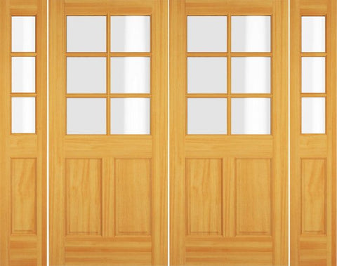 WDMA 84x80 Door (7ft by 6ft8in) Exterior Swing Hickory Wood 1/2 Lite 6 Lite Double Door / 2 Sidelight 1