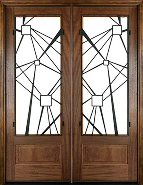 WDMA 84x80 Door (7ft by 6ft8in) Exterior Mahogany Wakefield Impact Double Door w Iron #1 1