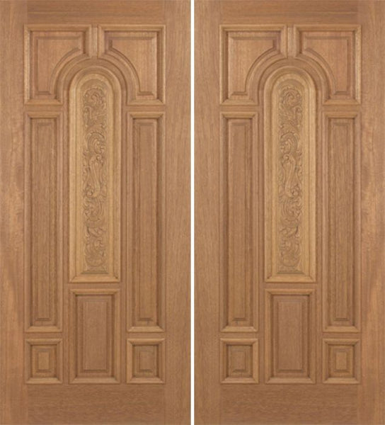 WDMA 84x80 Door (7ft by 6ft8in) Exterior Mahogany Revis Double Door Carved Panel - 6ft8in Tall 1
