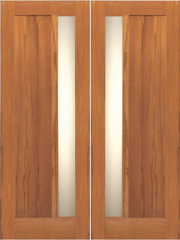 WDMA 84x80 Door (7ft by 6ft8in) Exterior Tropical Hardwood Double Door Contemporary Grooved Panel with Insulated Matte Glass 1