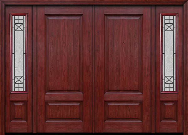 WDMA 84x80 Door (7ft by 6ft8in) Exterior Cherry Two Panel Double Entry Door Sidelights Courtyard Glass 1