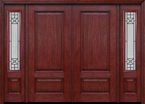 WDMA 84x80 Door (7ft by 6ft8in) Exterior Cherry Two Panel Double Entry Door Sidelights Courtyard Glass 1