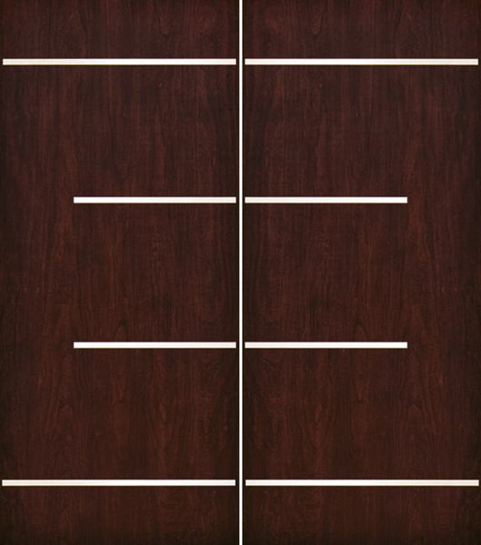 WDMA 84x80 Door (7ft by 6ft8in) Exterior Cherry Contemporary Stainless Steel Bars Double Fiberglass Entry Door FC673SS 1