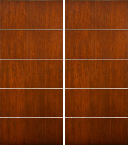 WDMA 84x80 Door (7ft by 6ft8in) Exterior Cherry Contemporary Lines Horizontal Aluminum Bar Double Entry Door 1