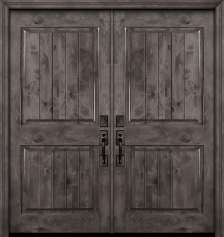 WDMA 84x80 Door (7ft by 6ft8in) Exterior Knotty Alder 42in x 80in Double 2 Panel Square V-Grooved Estancia Alder Door 1