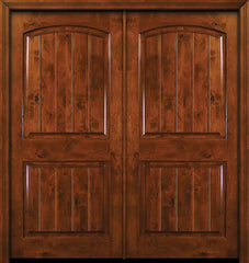 WDMA 84x80 Door (7ft by 6ft8in) Exterior Knotty Alder 42in x 80in Double Arch 2 Panel V-Grooved Estancia Alder Door 1