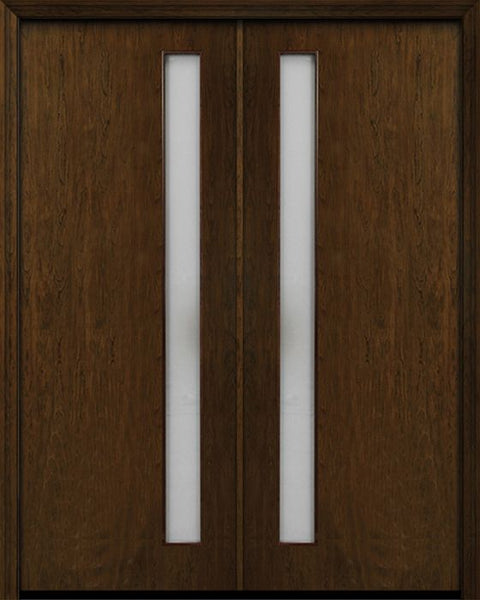 WDMA 84x96 Door (7ft by 8ft) Exterior Cherry 96in Contemporary One Vertical Lite Double Fiberglass Entry Door 1