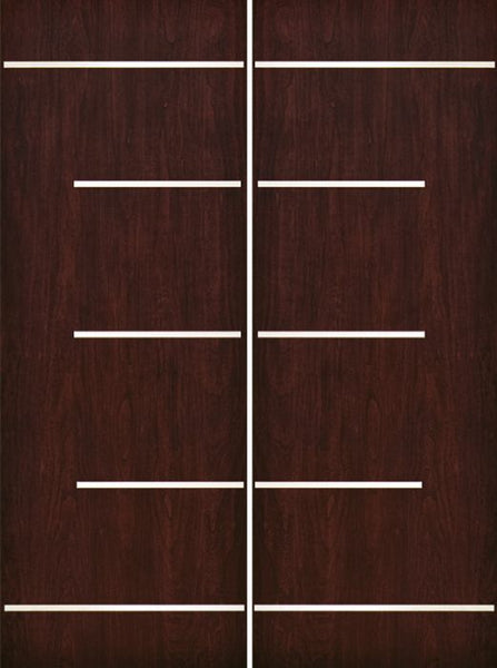 WDMA 84x96 Door (7ft by 8ft) Exterior Cherry 96in Contemporary Stainless Steel Bars Double Fiberglass Entry Door FC873SS 1