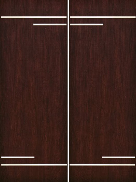 WDMA 84x96 Door (7ft by 8ft) Exterior Cherry 96in Contemporary Stainless Steel Bars Double Fiberglass Entry Door FC874SS 1