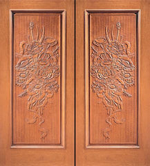 WDMA 84x96 Door (7ft by 8ft) Exterior Mahogany Hand Carved 1-Panel Double Door in  1