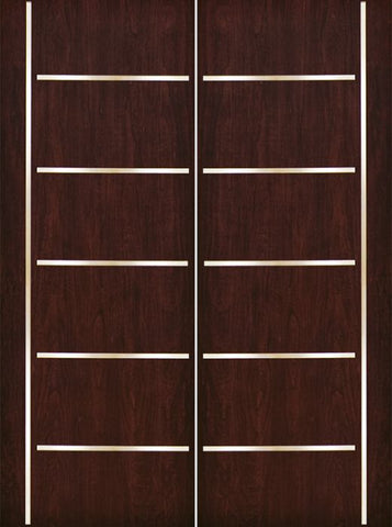 WDMA 84x96 Door (7ft by 8ft) Exterior Cherry 96in Contemporary Stainless Steel Bars Double Fiberglass Entry Door FC876SS 1