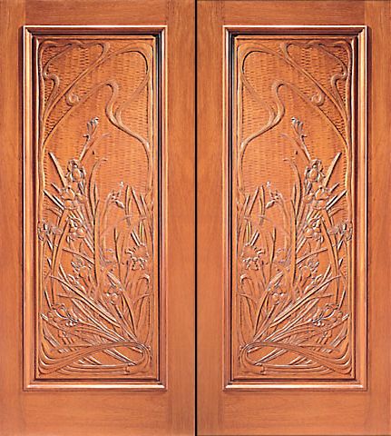 WDMA 84x96 Door (7ft by 8ft) Exterior Mahogany Double Door Hand Carved 1-Panel in  1