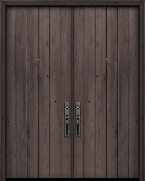 WDMA 84x96 Door (7ft by 8ft) Exterior Swing Knotty Alder 42in x 96in Double Square Top Plank Estancia Alder Door 1