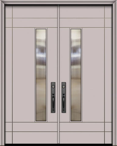 WDMA 84x96 Door (7ft by 8ft) Exterior Smooth 42in x 96in Double Santa Barbara Solid Contemporary Door w/Textured Glass 1