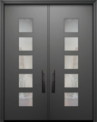 WDMA 84x96 Door (7ft by 8ft) Exterior Smooth 42in x 96in Double Venice Solid Contemporary Door w/Textured Glass 1