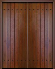 WDMA 84x96 Door (7ft by 8ft) Exterior Swing Mahogany 42in x 96in Double Square Top Plank Portobello Door with Clavos 1