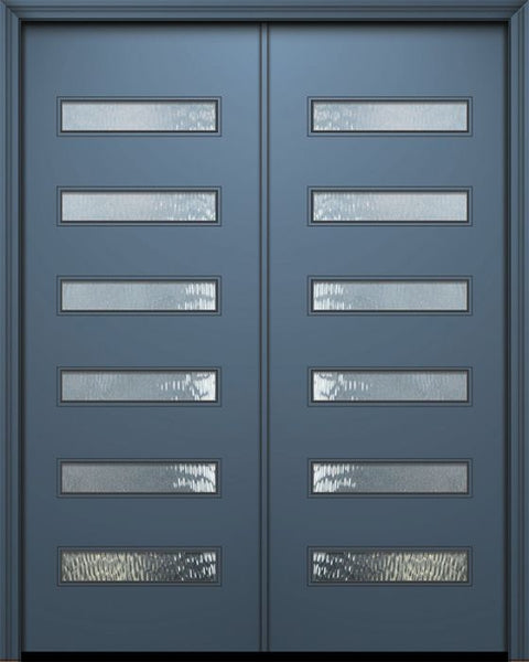 WDMA 84x96 Door (7ft by 8ft) Exterior Smooth 42in x 96in Double Beverly Solid Contemporary Door w/Textured Glass 1