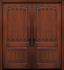 WDMA 84x96 Door (7ft by 8ft) Exterior Mahogany 42in x 96in Double 2 Panel Arch V-Groove Door with Clavos 1