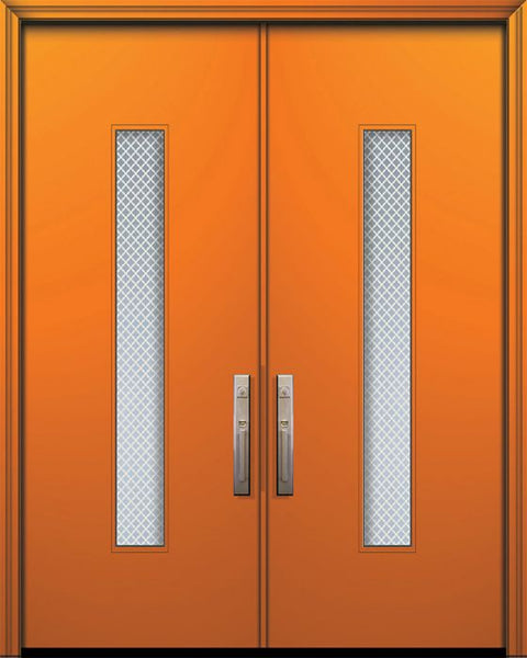 WDMA 84x96 Door (7ft by 8ft) Exterior Smooth 42in x 96in Double Malibu Solid Contemporary Door w/Metal Grid 1
