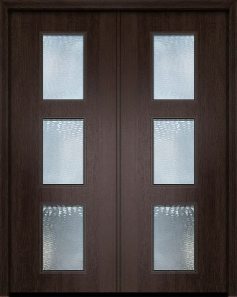 WDMA 84x96 Door (7ft by 8ft) Exterior Mahogany 42in x 96in Double Newport Contemporary Door w/Textured Glass 1