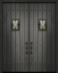 WDMA 84x96 Door (7ft by 8ft) Exterior Swing Mahogany 42in x 96in Double Square Top Plank Portobello Door with Speakeasy / Clavos 1