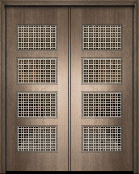 WDMA 84x96 Door (7ft by 8ft) Exterior Mahogany 42in x 96in Double Santa Monica Contemporary Door w/Metal Grid 1