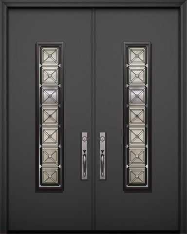 WDMA 84x96 Door (7ft by 8ft) Exterior Smooth 42in x 96in Double Malibu Solid Contemporary Door with Speakeasy 1
