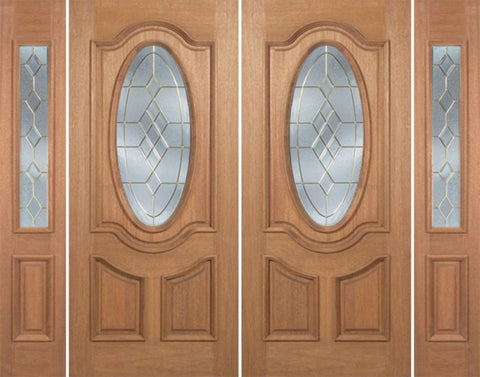 WDMA 88x80 Door (7ft4in by 6ft8in) Exterior Mahogany Carmel Double Door/2side w/ A Glass - 6ft8in Tall 1