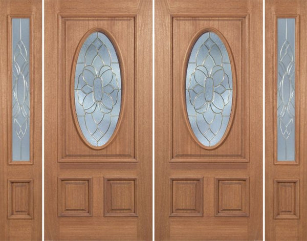 WDMA 88x80 Door (7ft4in by 6ft8in) Exterior Mahogany Maryvale Double Door/2side w/ BO Glass 1