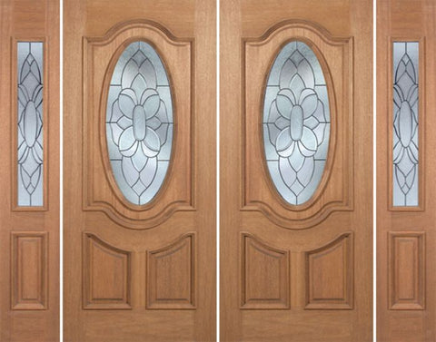 WDMA 88x80 Door (7ft4in by 6ft8in) Exterior Mahogany Carmel Double Door/2side w/ BO Glass - 6ft8in Tall 1